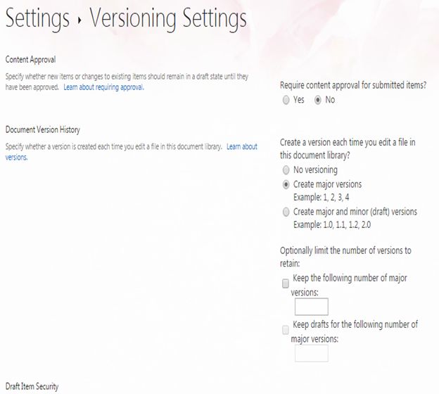 Versioning Settings
